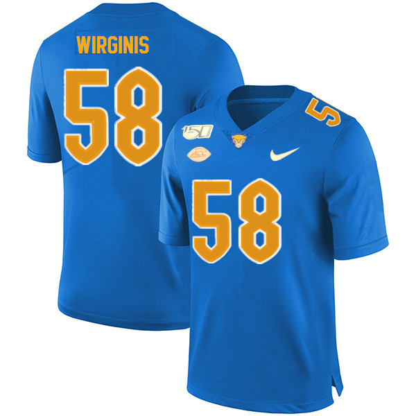 2019 Men #58 Quintin Wirginis Pitt Panthers College Football Jerseys Sale-Royal